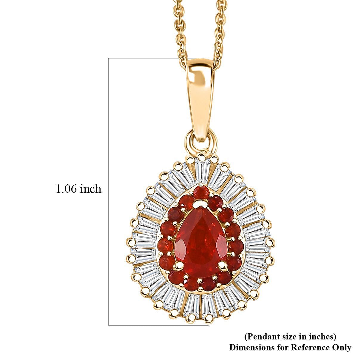 D'Joy Mexican Cherry Fire Opal and Moissanite 1.60 ctw Pendant Necklace in 18K Vermeil Yellow Gold Over Sterling Silver 20 Inches image number 6