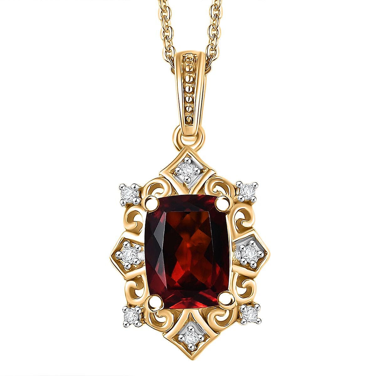 D'Joy Premium Red Citrine and Moissanite 1.50 ctw Crown of Flames Pendant Necklace in 18K Vermeil Yellow Gold Over Sterling Silver 20 Inches image number 0