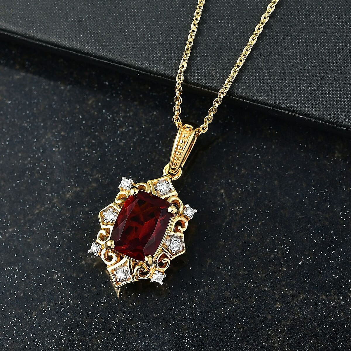 D'Joy Premium Red Citrine and Moissanite 1.50 ctw Crown of Flames Pendant Necklace in 18K Vermeil Yellow Gold Over Sterling Silver 20 Inches image number 1