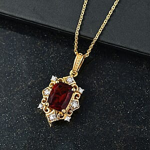 D'Joy Premium Red Citrine and Moissanite 1.50 ctw Crown of Flames Pendant Necklace in 18K Vermeil Yellow Gold Over Sterling Silver 20 Inches