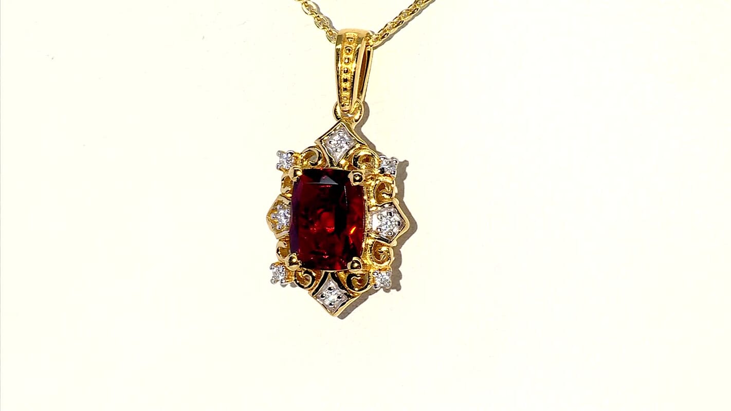 D'Joy Premium Red Citrine and Moissanite 1.50 ctw Crown of Flames Pendant Necklace in 18K Vermeil Yellow Gold Over Sterling Silver 20 Inches