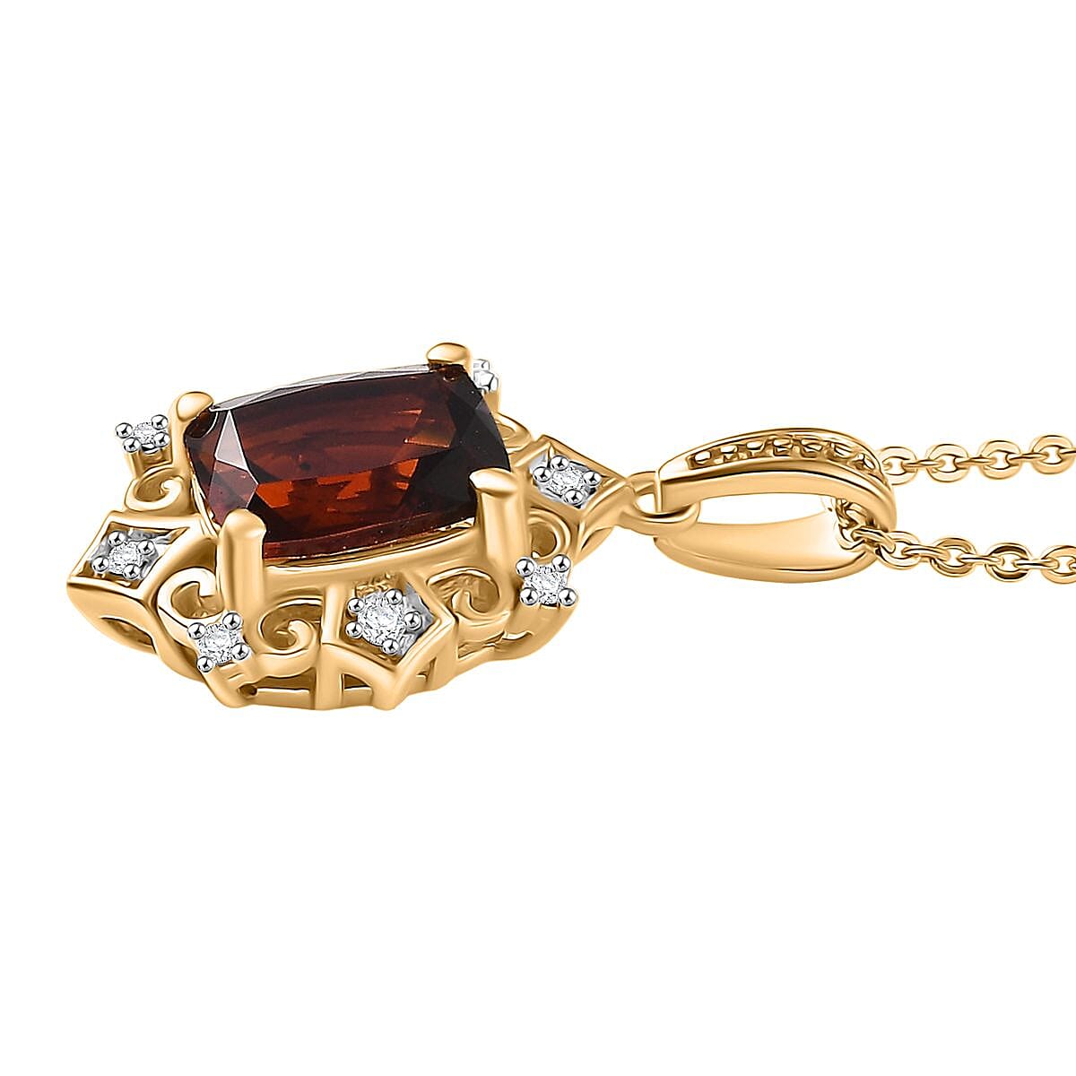 D'Joy Premium Red Citrine and Moissanite 1.50 ctw Crown of Flames Pendant Necklace in 18K Vermeil Yellow Gold Over Sterling Silver 20 Inches image number 3