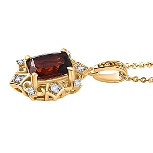 D'Joy Premium Red Citrine and Moissanite 1.50 ctw Crown of Flames Pendant Necklace in 18K Vermeil Yellow Gold Over Sterling Silver 20 Inches