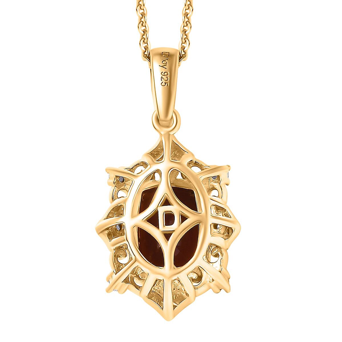 D'Joy Premium Red Citrine and Moissanite 1.50 ctw Crown of Flames Pendant Necklace in 18K Vermeil Yellow Gold Over Sterling Silver 20 Inches