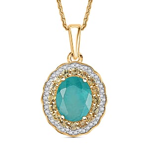 D'Joy Premium Grandidierite and Multi Gemstone 3.50 ctw Regal Harmony Pendant Necklace in 18K Vermeil Yellow Gold Over Sterling Silver 20 Inches