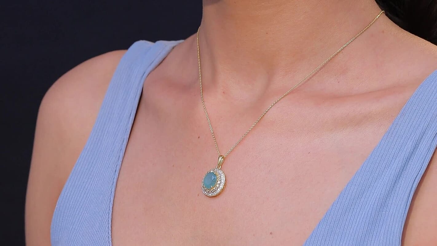 D'Joy Premium Grandidierite and Multi Gems7tone 3.50 ctw Regal Harmony Pendant Necklace in 18K Vermeil Yellow Gold Over Sterling Silver 20 Inches