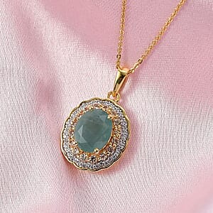 D'Joy Premium Grandidierite and Multi Gems7tone 3.50 ctw Regal Harmony Pendant Necklace in 18K Vermeil Yellow Gold Over Sterling Silver 20 Inches