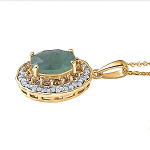 D'Joy Premium Grandidierite and Multi Gems7tone 3.50 ctw Regal Harmony Pendant Necklace in 18K Vermeil Yellow Gold Over Sterling Silver 20 Inches