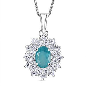 D'Joy Premium Grandidierite and Moissanite 1.40 ctw Art Deco Pendant Necklace in Rhodium Over Sterling Silver 20 Inches