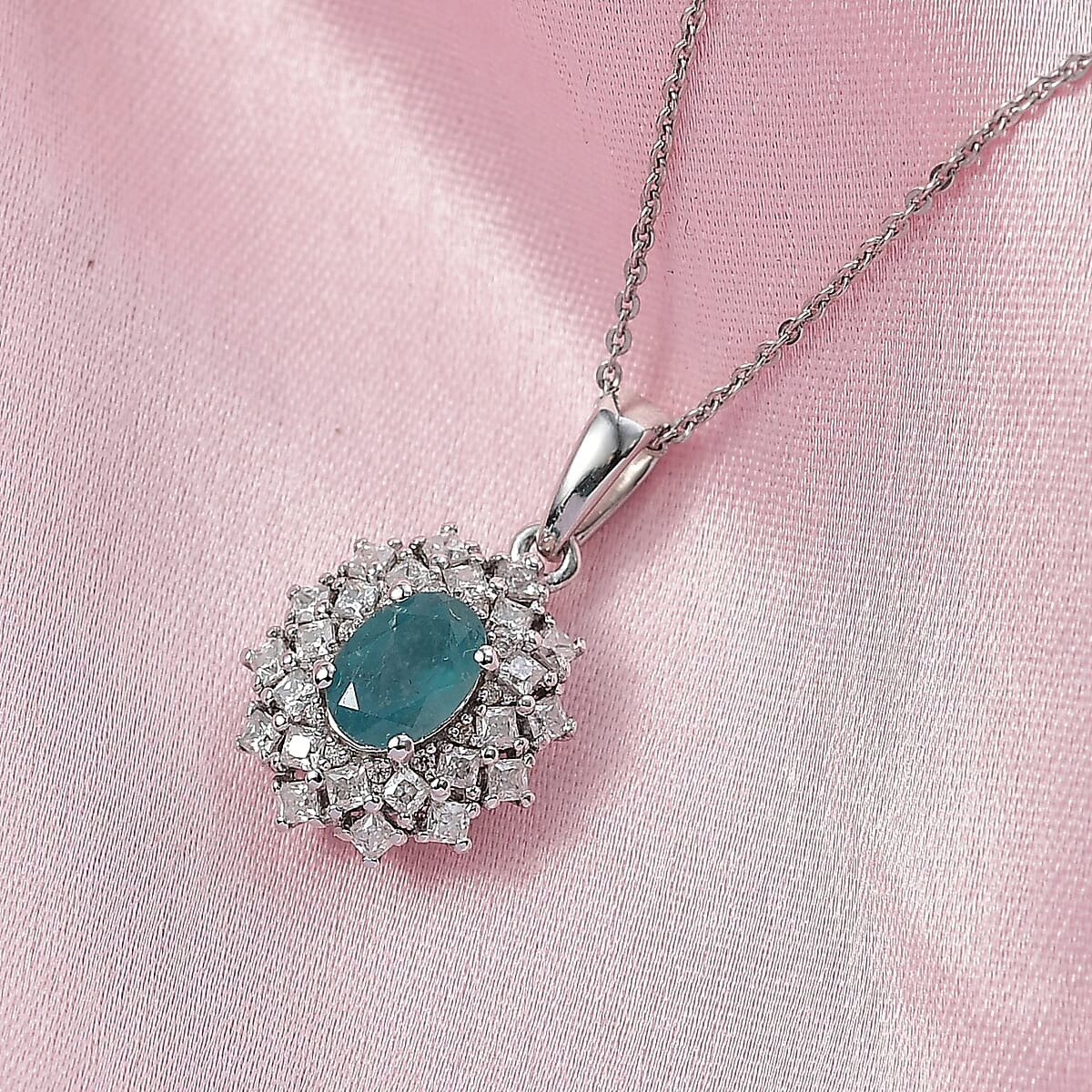 D'Joy Premium Grandidierite and Moissanite 1.40 ctw Art Deco Pendant Necklace in Rhodium Over Sterling Silver 20 Inches image number 1