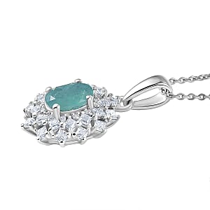 D'Joy Premium Grandidierite and Moissanite 1.40 ctw Art Deco Pendant Necklace in Rhodium Over Sterling Silver 20 Inches