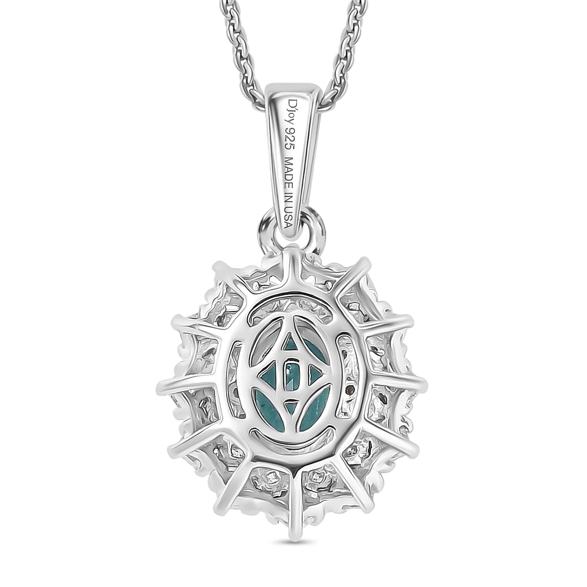 D'Joy Premium Grandidierite and Moissanite 1.40 ctw Art Deco Pendant Necklace in Rhodium Over Sterling Silver 20 Inches