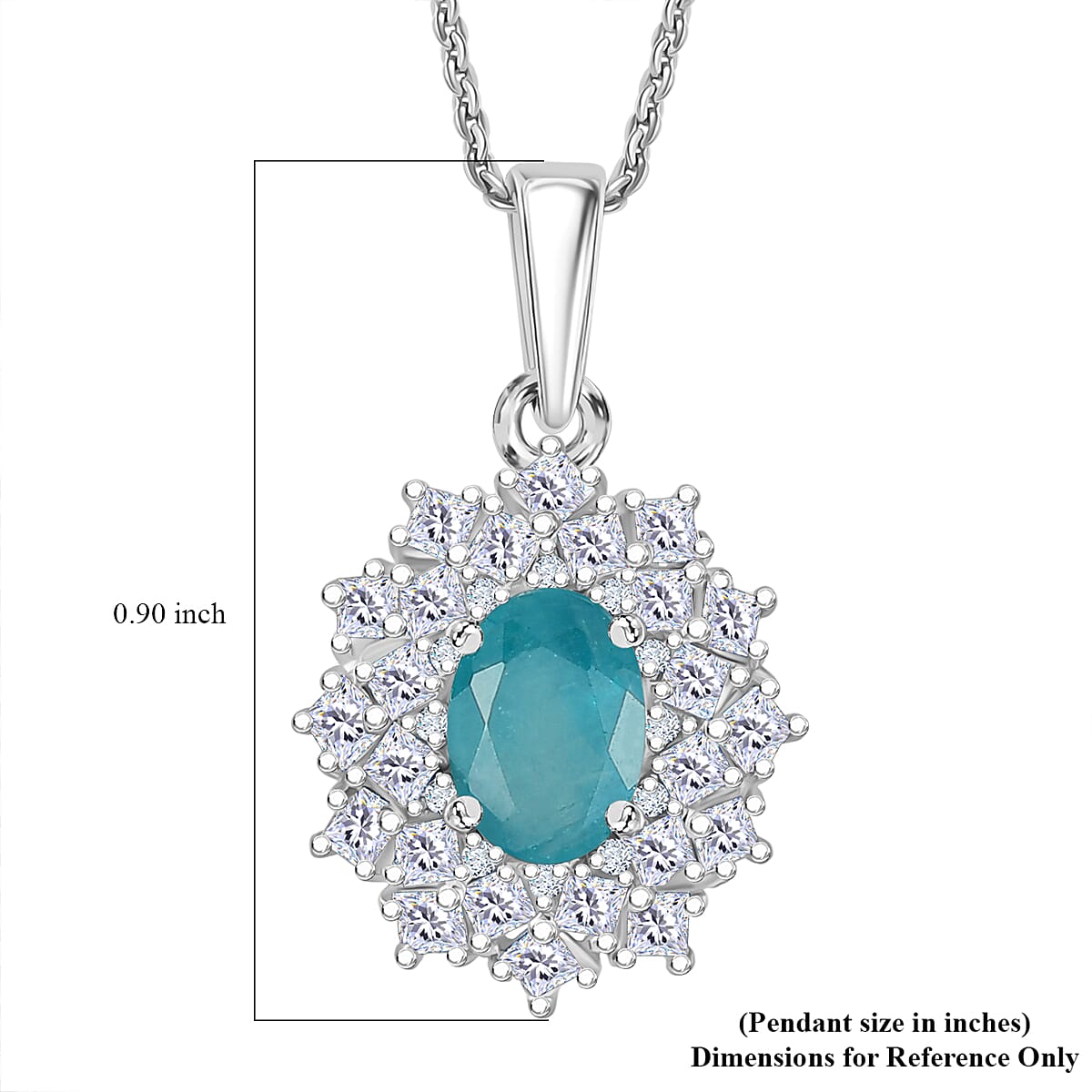 D'Joy Premium Grandidierite and Moissanite 1.40 ctw Art Deco Pendant Necklace in Rhodium Over Sterling Silver 20 Inches