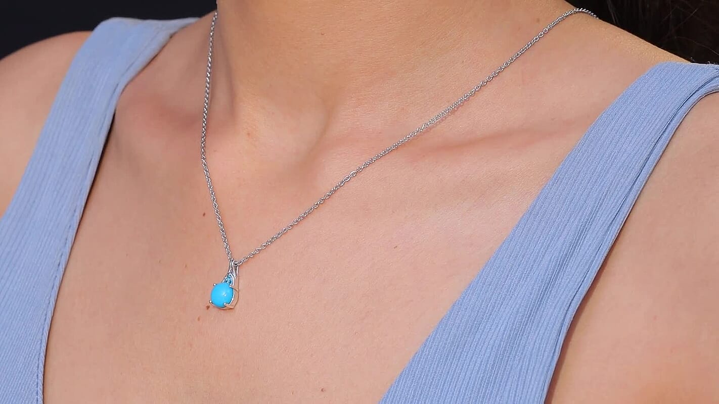 D'Joy Premium Sleeping Beauty Turquoise and Malgache Neon Apatite 1.90 ctw Pendant Necklace in Platinum Over Sterling Silver 20 Inches