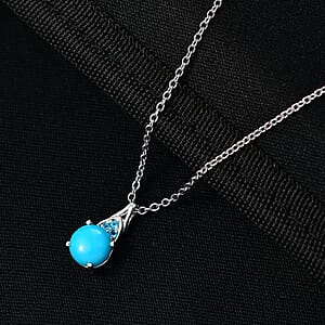 D'Joy Premium Sleeping Beauty Turquoise and Malgache Neon Apatite 1.90 ctw Pendant Necklace in Platinum Over Sterling Silver 20 Inches