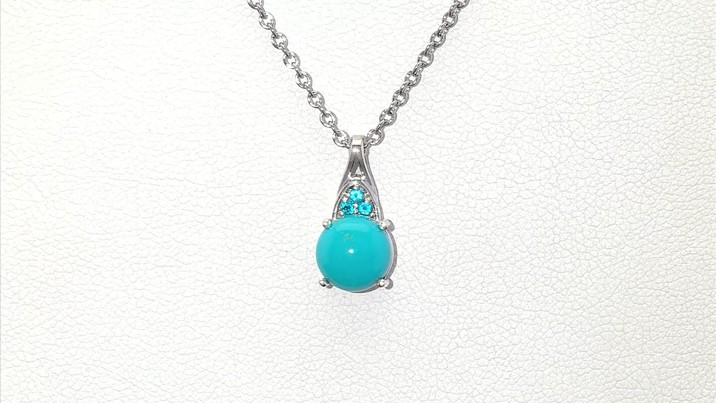 D'Joy Premium Sleeping Beauty Turquoise and Malgache Neon Apatite 1.90 ctw Pendant Necklace in Platinum Over Sterling Silver 20 Inches