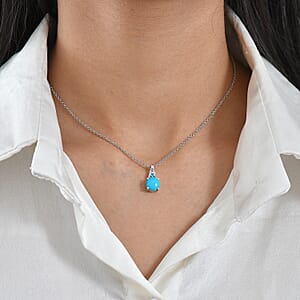 D'Joy Premium Sleeping Beauty Turquoise and Malgache Neon Apatite 1.90 ctw Pendant Necklace in Platinum Over Sterling Silver 20 Inches