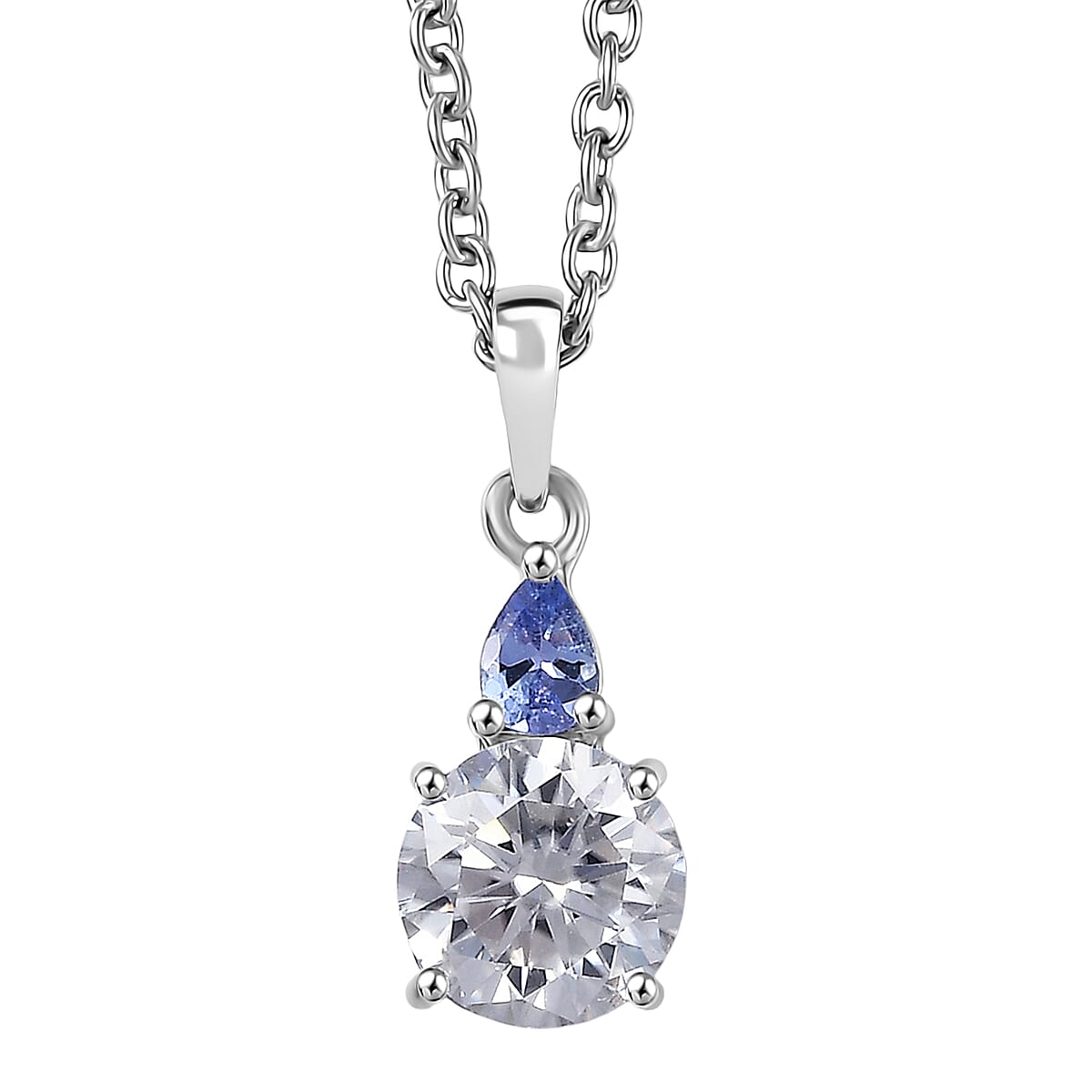 D'Joy Moissanite and Tanzanite 1.35 ctw Pendant Necklace in Rhodium Over Sterling Silver 20 Inches image number 0