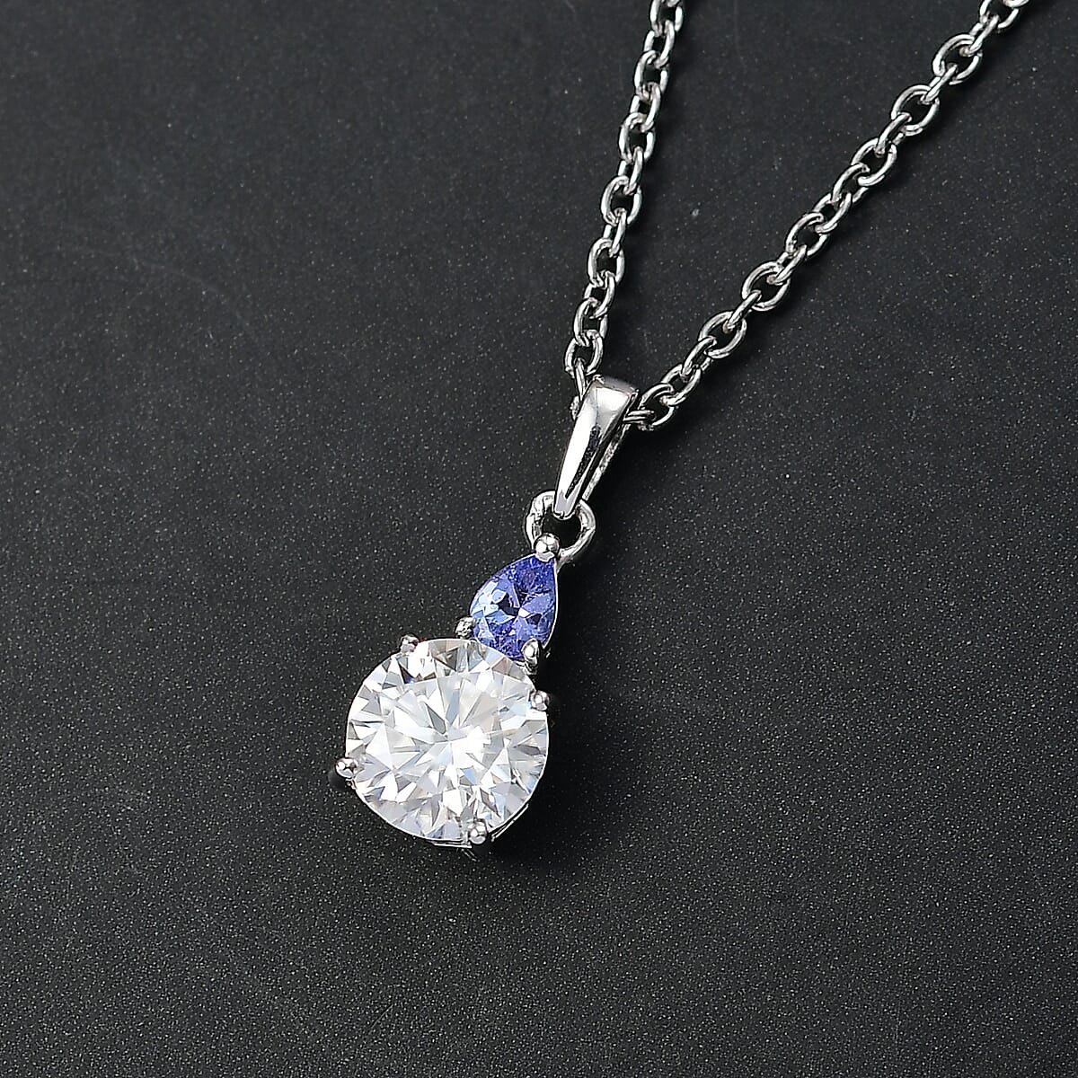 D'Joy Moissanite and Tanzanite 1.35 ctw Pendant Necklace in Rhodium Over Sterling Silver 20 Inches image number 1