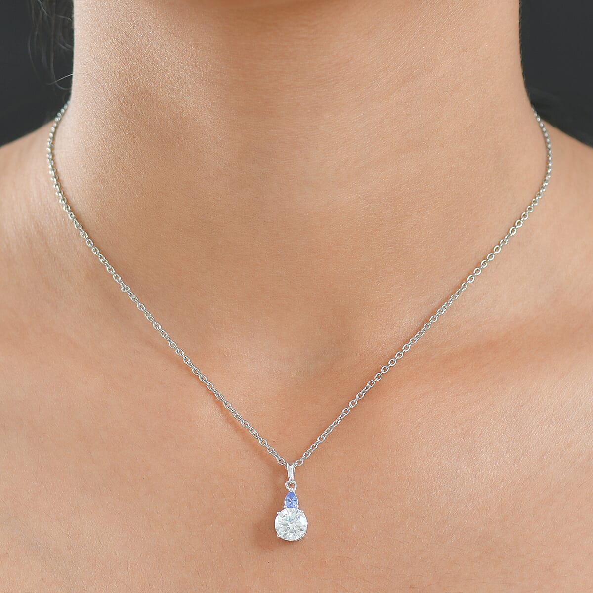 D'Joy Moissanite and Tanzanite 1.35 ctw Pendant Necklace in Rhodium Over Sterling Silver 20 Inches image number 2