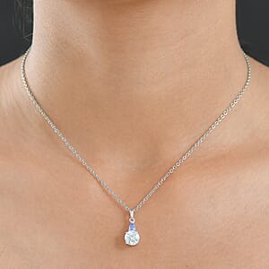D'Joy Moissanite and Tanzanite 1.35 ctw Pendant Necklace in Rhodium Over Sterling Silver 20 Inches