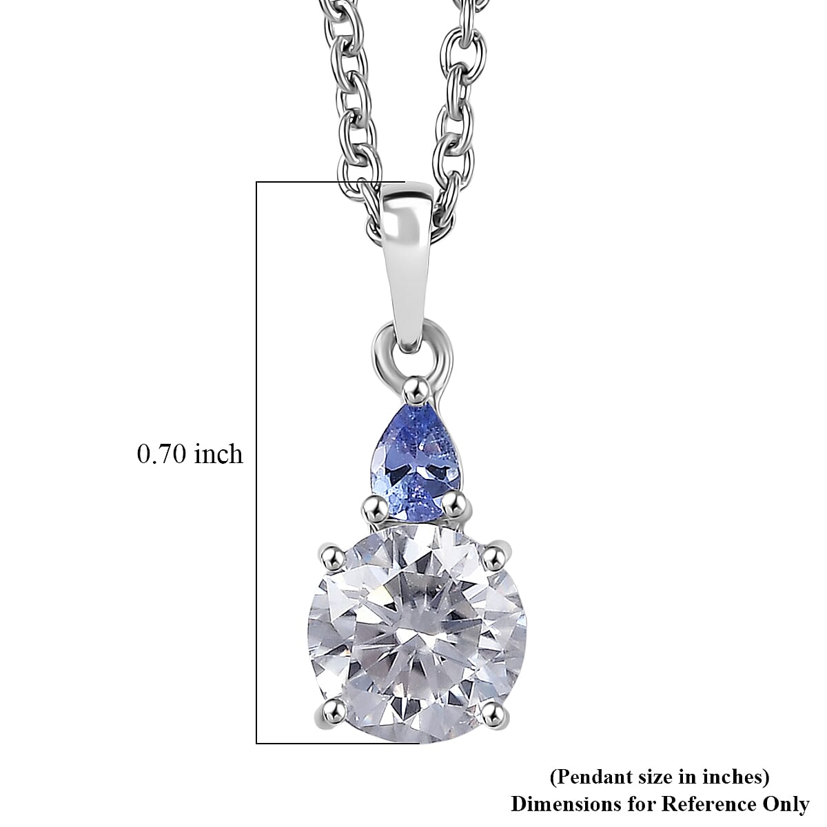 D'Joy Moissanite and Tanzanite 1.35 ctw Pendant Necklace in Rhodium Over Sterling Silver 20 Inches
