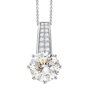 D'Joy Heart & Arrow Cut Strontium Titanate and Moissanite 4.50 ctw Classic Solitaire Pendant Necklace 20 Inches in Rhodium Over Sterling Silver