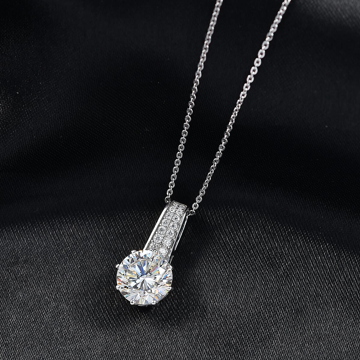 D'Joy Heart & Arrow Cut Strontium Titanate and Moissanite 4.50 ctw Classic Solitaire Pendant Necklace 20 Inches in Rhodium Over Sterling Silver image number 1