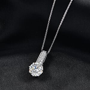 D'Joy Heart & Arrow Cut Strontium Titanate and Moissanite 4.50 ctw Classic Solitaire Pendant Necklace 20 Inches in Rhodium Over Sterling Silver