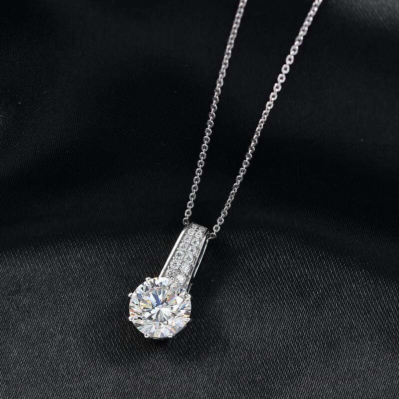 D'Joy Heart & Arrow Cut Strontium Titanate and Moissanite 4.50 ctw Classic Solitaire Pendant Necklace 20 Inches in Rhodium Over Sterling Silver