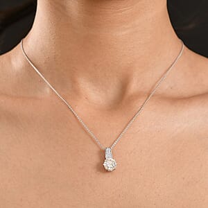 D'Joy Heart & Arrow Cut Strontium Titanate and Moissanite 4.50 ctw Classic Solitaire Pendant Necklace 20 Inches in Rhodium Over Sterling Silver