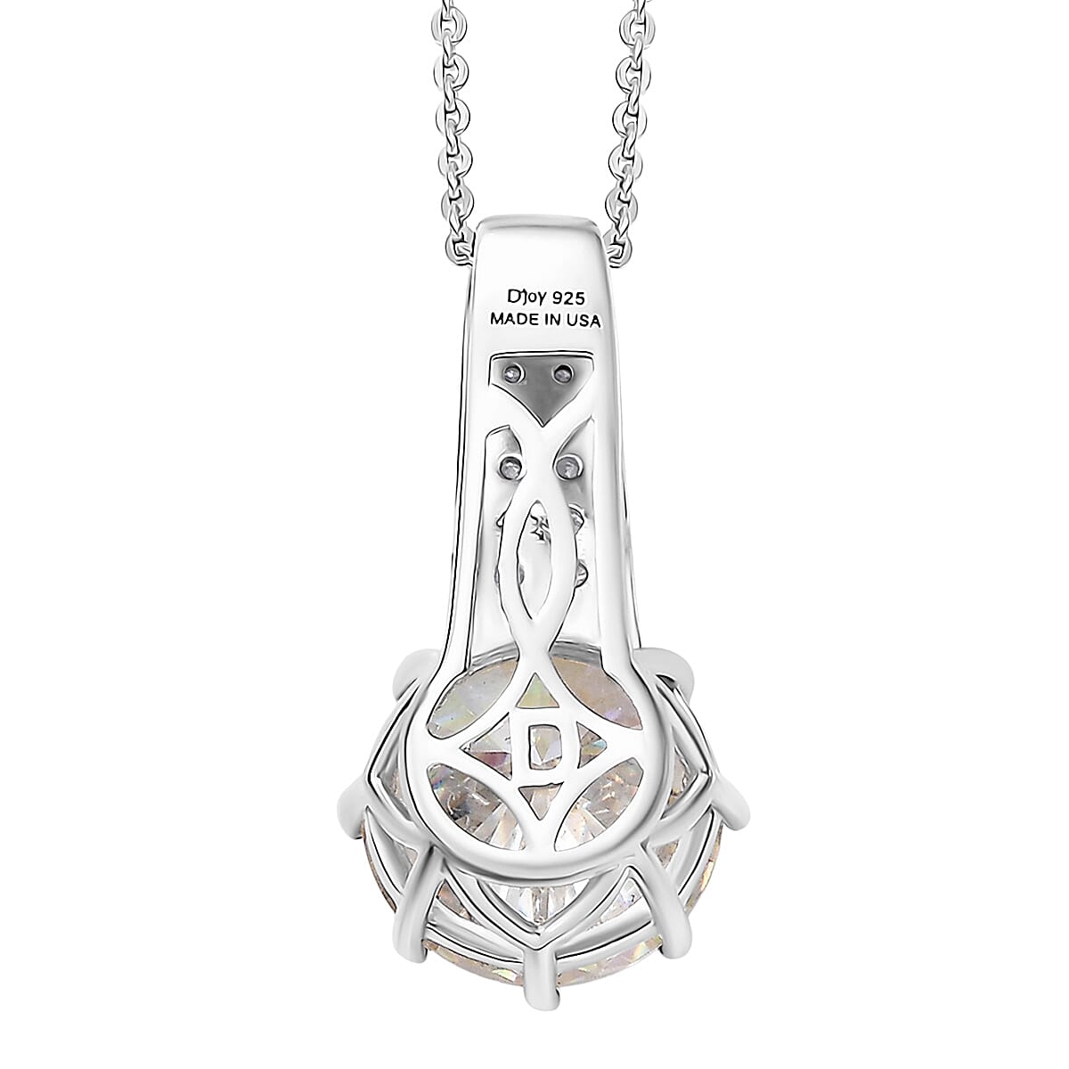 D'Joy Heart & Arrow Cut Strontium Titanate and Moissanite 4.50 ctw Classic Solitaire Pendant Necklace 20 Inches in Rhodium Over Sterling Silver