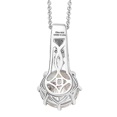 D'Joy Heart & Arrow Cut Strontium Titanate and Moissanite 4.50 ctw Classic Solitaire Pendant Necklace 20 Inches in Rhodium Over Sterling Silver