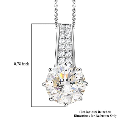 D'Joy Heart & Arrow Cut Strontium Titanate and Moissanite 4.50 ctw Classic Solitaire Pendant Necklace 20 Inches in Rhodium Over Sterling Silver