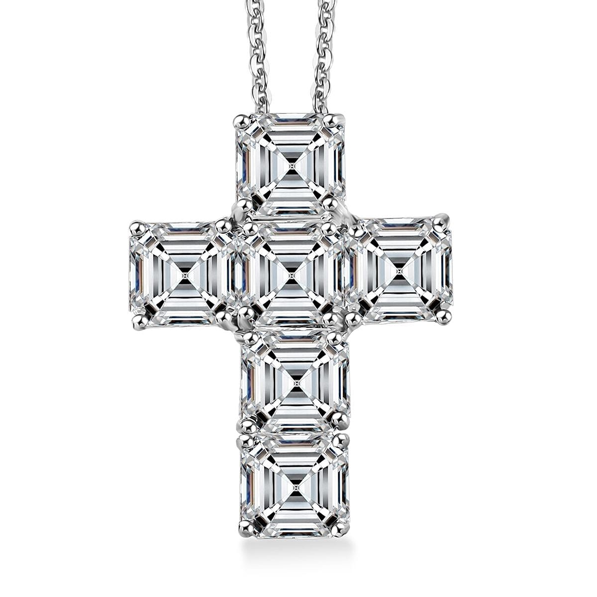 Doorbuster D'Joy Asscher Cut Moissanite 7.00 ctw Faithlight Pendant Necklace in Rhodium Over Sterling Silver 20 Inches image number 0