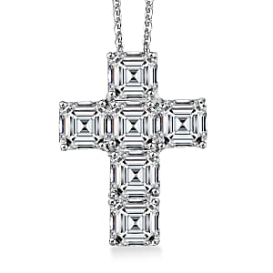 Doorbuster D'Joy Asscher Cut Moissanite 7.00 ctw Faithlight Pendant Necklace in Rhodium Over Sterling Silver 20 Inches