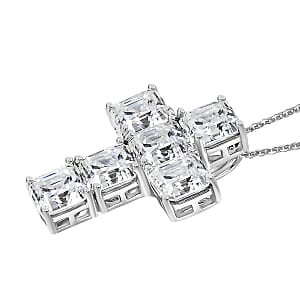 Doorbuster D'Joy Asscher Cut Moissanite 7.00 ctw Faithlight Pendant Necklace in Rhodium Over Sterling Silver 20 Inches