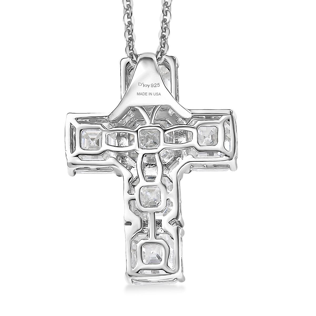 Doorbuster D'Joy Asscher Cut Moissanite 7.00 ctw Faithlight Pendant Necklace in Rhodium Over Sterling Silver 20 Inches image number 4