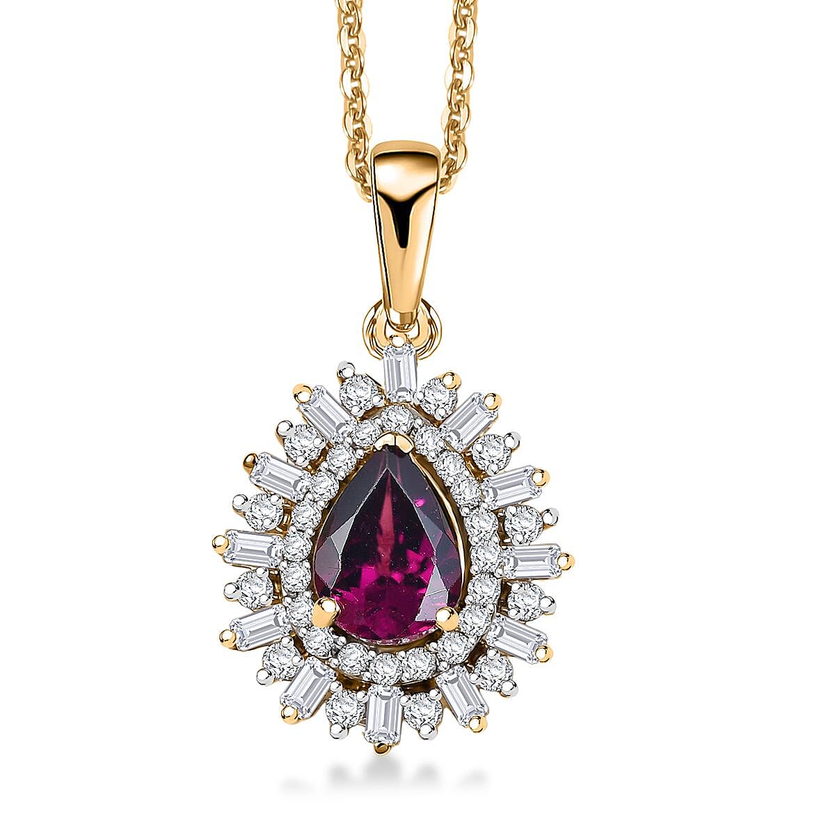 D'Joy AAA Radiant Ember Garnet, White Zircon 1.60 ctw Pendant Necklace in 18K Vermeil Yellow Gold Over Sterling Silver 20 Inches  image number 0
