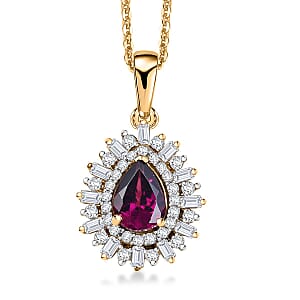 D'Joy AAA Radiant Ember Garnet, White Zircon 1.60 ctw Pendant Necklace in 18K Vermeil Yellow Gold Over Sterling Silver 20 Inches 