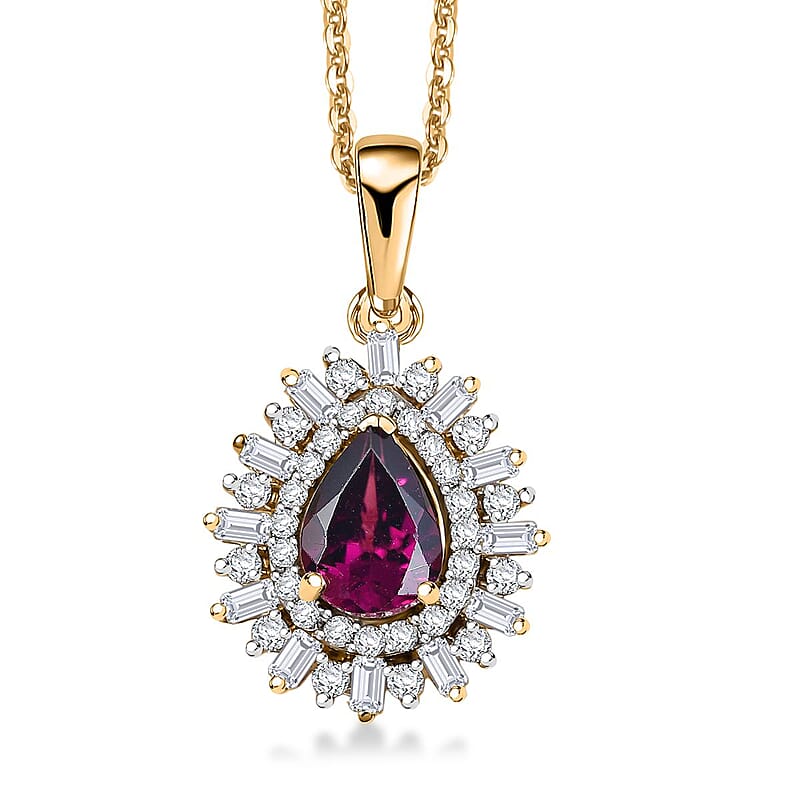 D'Joy AAA Radiant Ember Garnet, White Zircon 1.60 ctw Pendant Necklace in 18K Vermeil Yellow Gold Over Sterling Silver 20 Inches