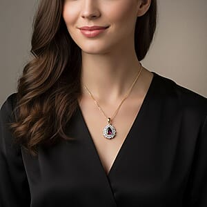 D'Joy AAA Radiant Ember Garnet, White Zircon 1.60 ctw Pendant Necklace in 18K Vermeil Yellow Gold Over Sterling Silver 20 Inches 