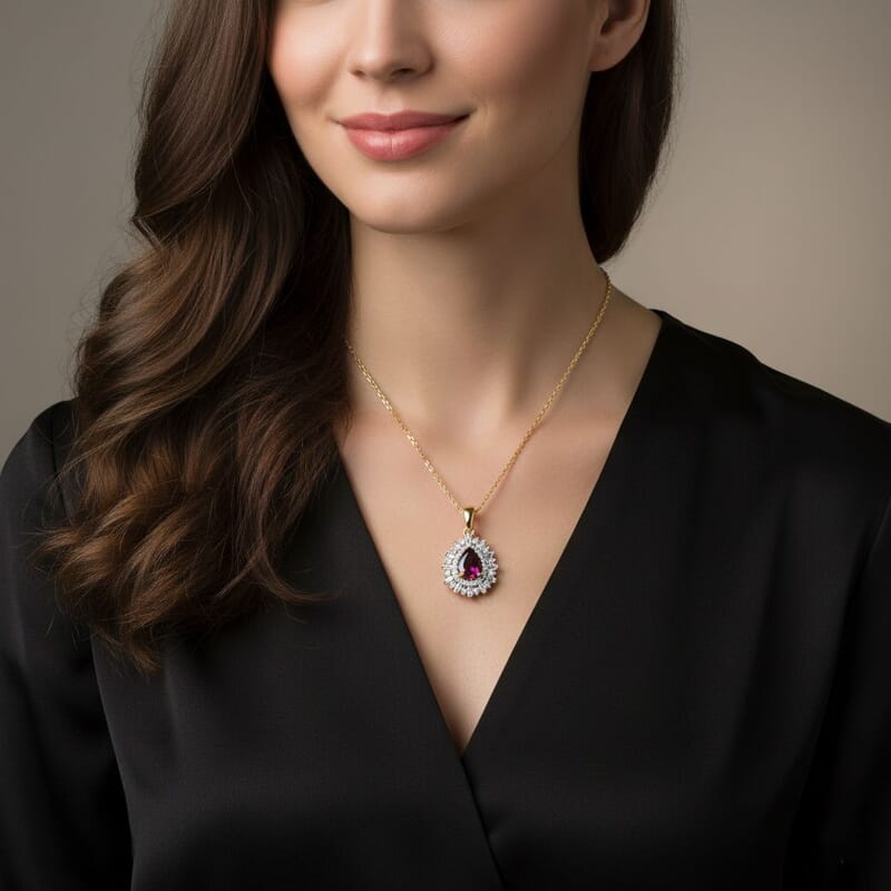 D'Joy AAA Radiant Ember Garnet, White Zircon 1.60 ctw Pendant Necklace in 18K Vermeil Yellow Gold Over Sterling Silver 20 Inches