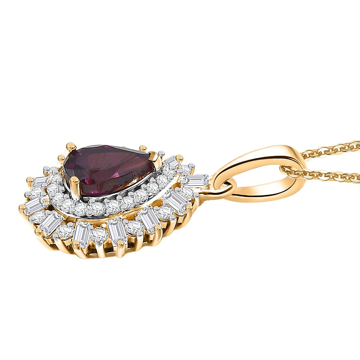 D'Joy AAA Radiant Ember Garnet, White Zircon 1.60 ctw Pendant Necklace in 18K Vermeil Yellow Gold Over Sterling Silver 20 Inches  image number 3
