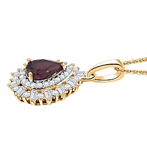 D'Joy AAA Radiant Ember Garnet, White Zircon 1.60 ctw Pendant Necklace in 18K Vermeil Yellow Gold Over Sterling Silver 20 Inches 