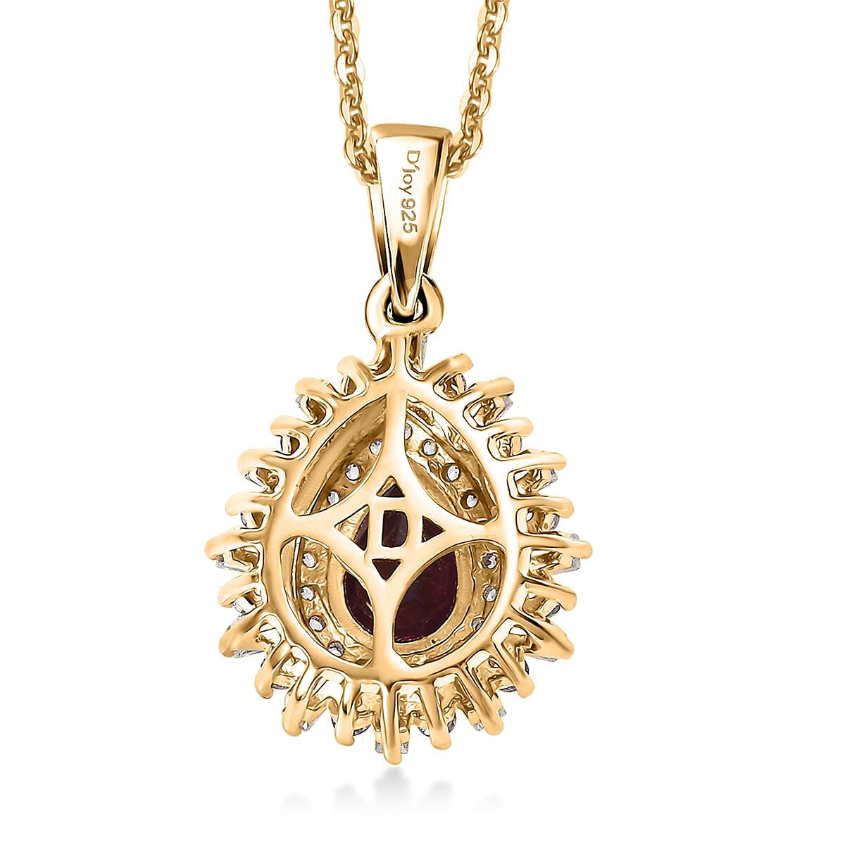 D'Joy AAA Radiant Ember Garnet, White Zircon 1.60 ctw Pendant Necklace in 18K Vermeil Yellow Gold Over Sterling Silver 20 Inches  image number 4