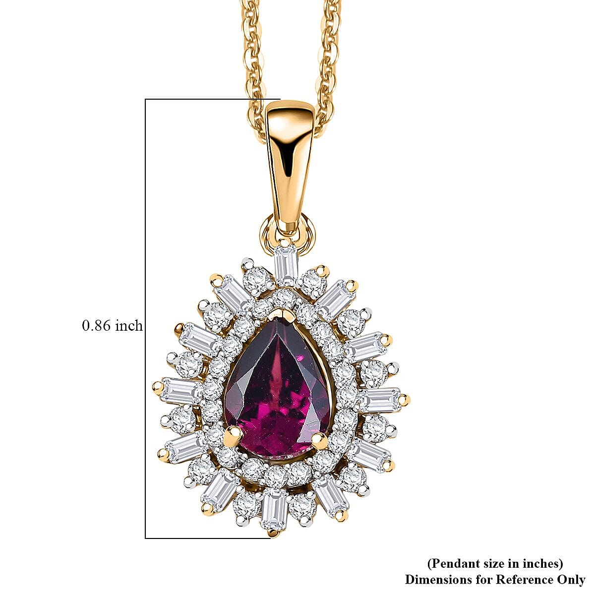 D'Joy AAA Radiant Ember Garnet, White Zircon 1.60 ctw Pendant Necklace in 18K Vermeil Yellow Gold Over Sterling Silver 20 Inches  image number 6