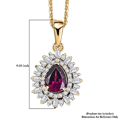D'Joy AAA Radiant Ember Garnet, White Zircon 1.60 ctw Pendant Necklace in 18K Vermeil Yellow Gold Over Sterling Silver 20 Inches