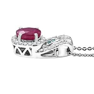 Doorbuster D'Joy Premium Montepuez Ruby, Paraiba Tourmaline and Diamond 1.50 ctw Aquaflame Pendant Necklace in Rhodium Over Sterling Silver 20 Inches