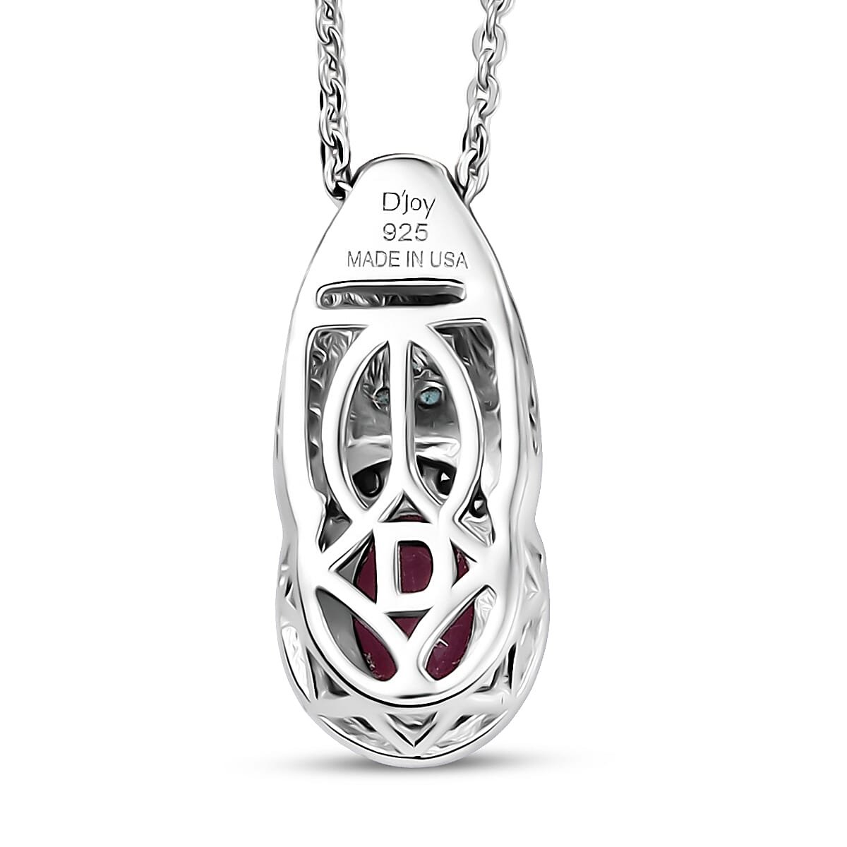 Doorbuster D'Joy Premium Montepuez Ruby, Paraiba Tourmaline and Diamond 1.50 ctw Aquaflame Pendant Necklace in Rhodium Over Sterling Silver 20 Inches image number 4